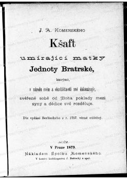 Kšaft umírající matky Jednoty bratrské z roku 1879